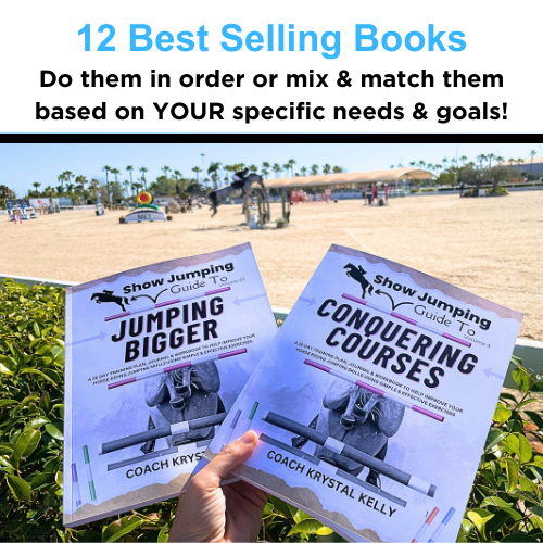 A rider holding two show jumping training books